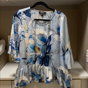 Blue floral silk blouse